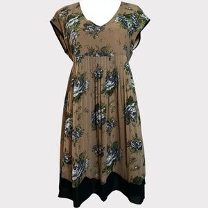 Twin Set Simona Barbieri Beige Black‎ Floral Designer Dress Women's Size Small